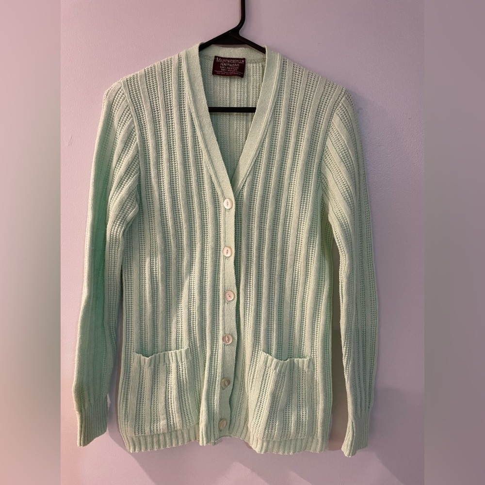 Vintage Mademoiselle Knitwear Cardigan size medium pastel green